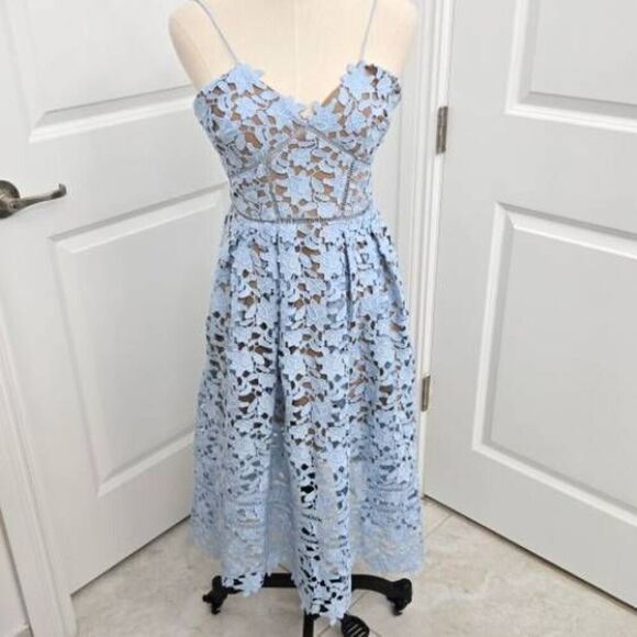 Self Portrait Azalea Dress Light Blue Lace Size 2 - Picture 3 of 11
